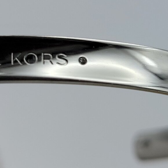 Michael Kors Silver Tone Logo Open Cuff Bracelet Tiny Diamond Accent 6.5" - Picture 8 of 11